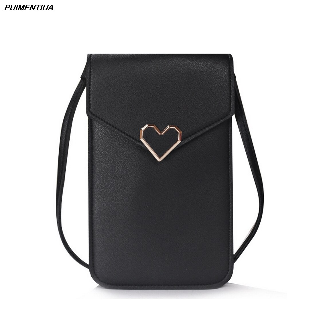 Puimentiua Women Wallet Pu Leather Shoulder Straps Shoulder Bag Mobile Phone Big Card Holders Wallet Handbag Pockets Girls: style 2-black