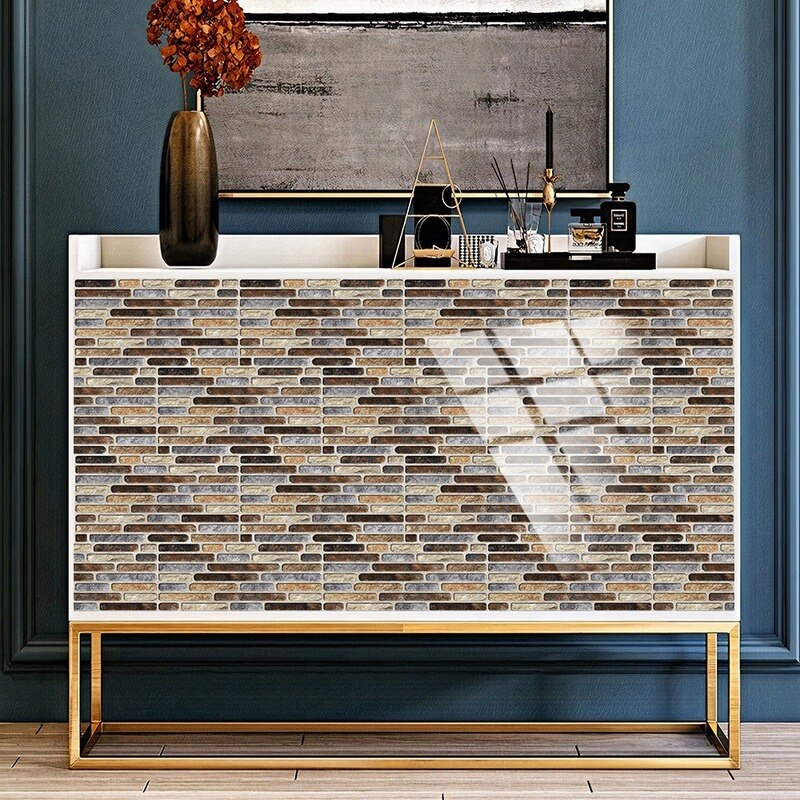 Retro Country Style Simulation Rectangular Tile Stickers Kitchen Bathroom Home Decoration Crystal Hard Piece Wall Stickers