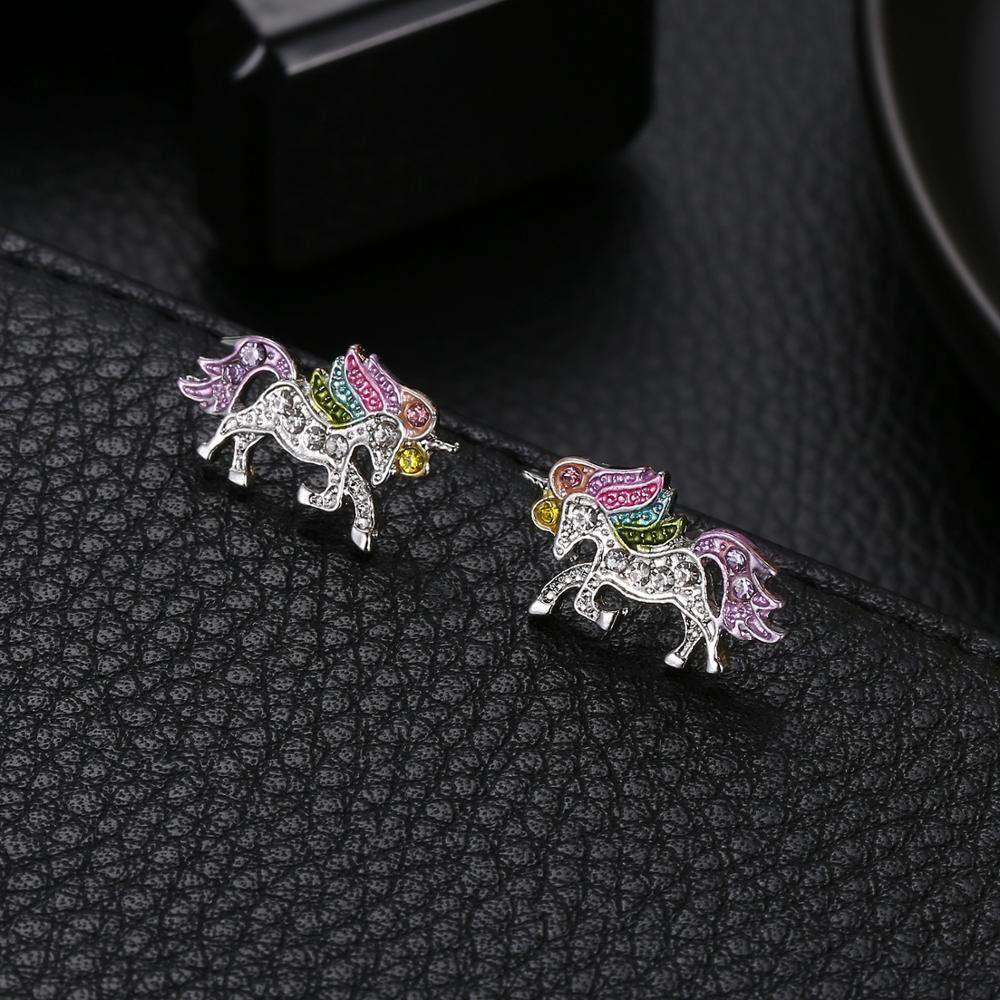 Tiny Trendy Kleurrijke Crystal Eenhoorn Oorbellen Luxe Charmant Leuke Animal Oorbellen Voor Vrouwen Bruiloft Sieraden E-h0374