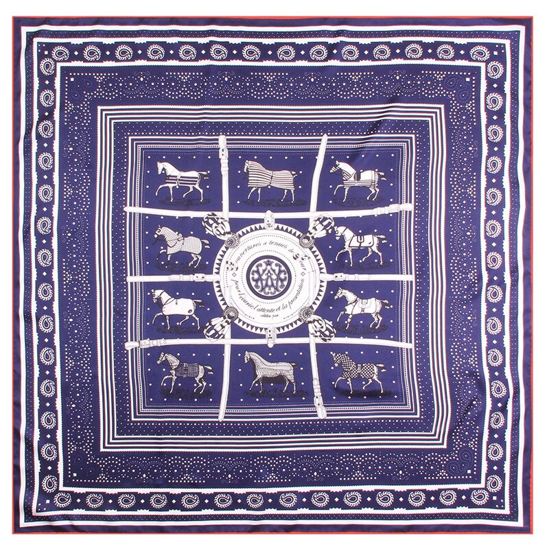 Bufanda de sarga de seda enrollada a mano Manual para mujer, pañuelos cuadrados con estampado de caballo, envolturas, Foulards rizados, Bandana Hijabs para mujer: Albaricoque
