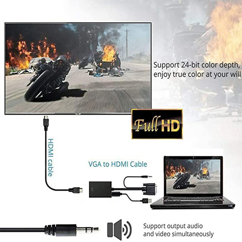 VGA do Adapter HDMI 1080P VGA wtyk męski do HDMI żeński konwerter z Adapter przewodu Audio dla PC Laptop Notebook Monitor HDTV