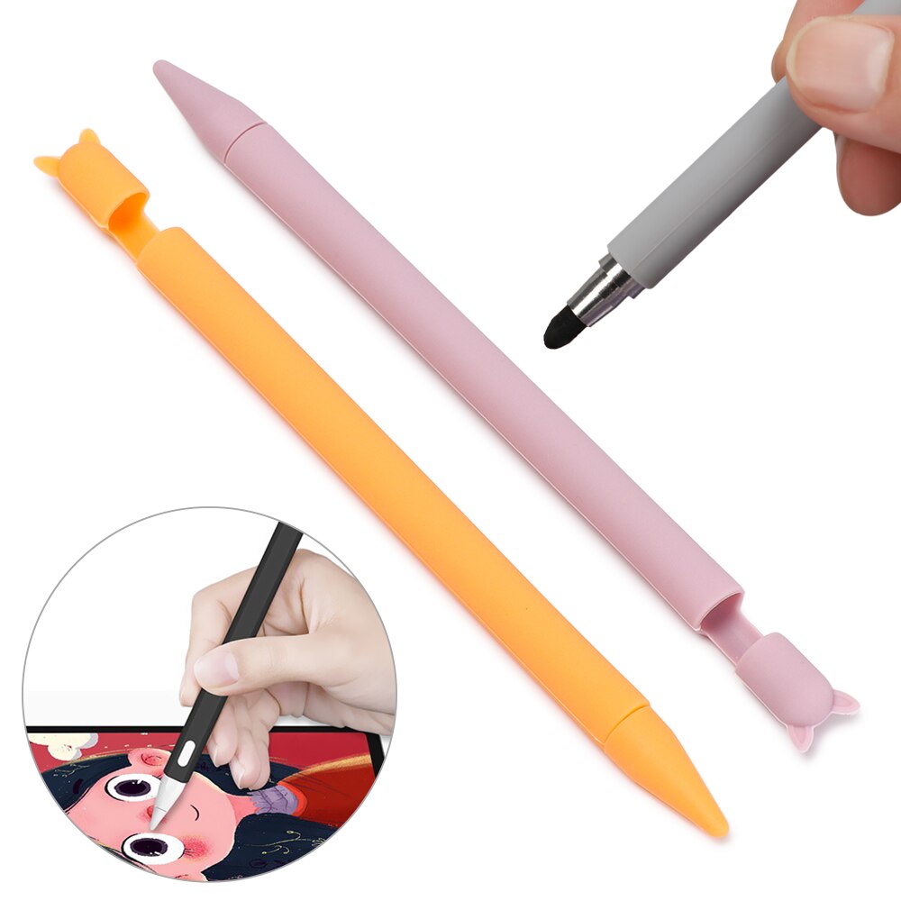 Cute Cat Ear Anti-scroll Silicone Protective Pouch Cap Holder Nib Cover Protective Case Skin For Apple Pencil 1 2 Tablets Pen Co