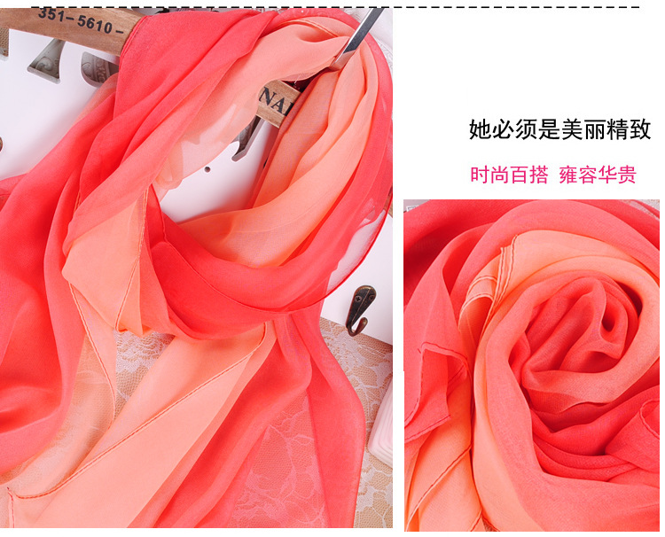 Four Seasons Thin Soft Chiffon For Women Silky Gradient Printing Beach Georgette Scarf Shawls Long Wraps Beach Sunscreen Hijab: Brown