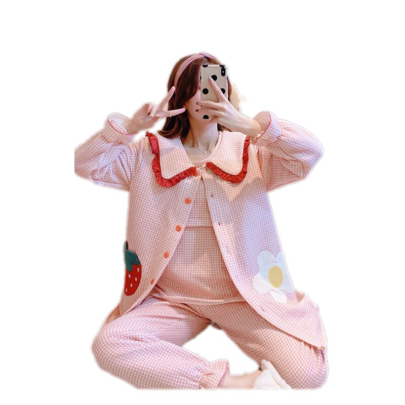 soins infirmiers vêtements de maternité hiver coton pyjamas pour grossesse femmes manteau + veste + pantalon 3 pièces vêtements de nuit de maternité D0050