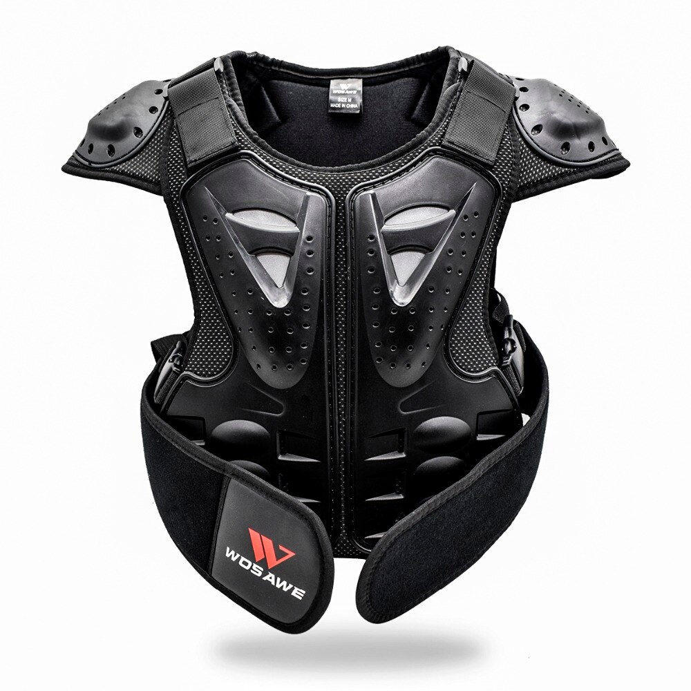 WOSAWE Kids Motocross Armored Chest Protector – Youth Dirt Bike Spine Guard With Hard Armour (Black)