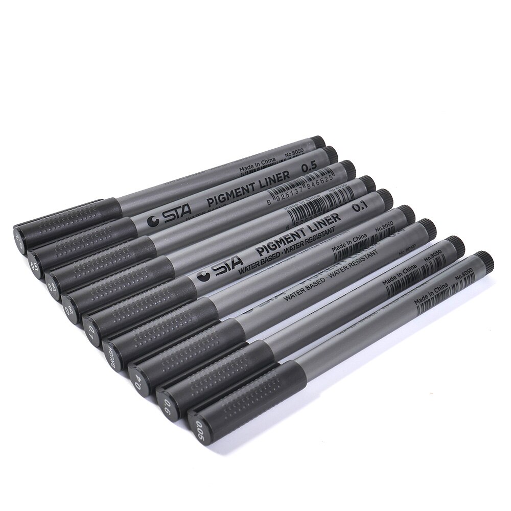 1Pcs Fineliner Drawing Pen 0.05 0.1 0.2 0.3 0.5 0.6 0.8 Brush Tip Marker Pen Black Sketching Art Durable Pen Stationery