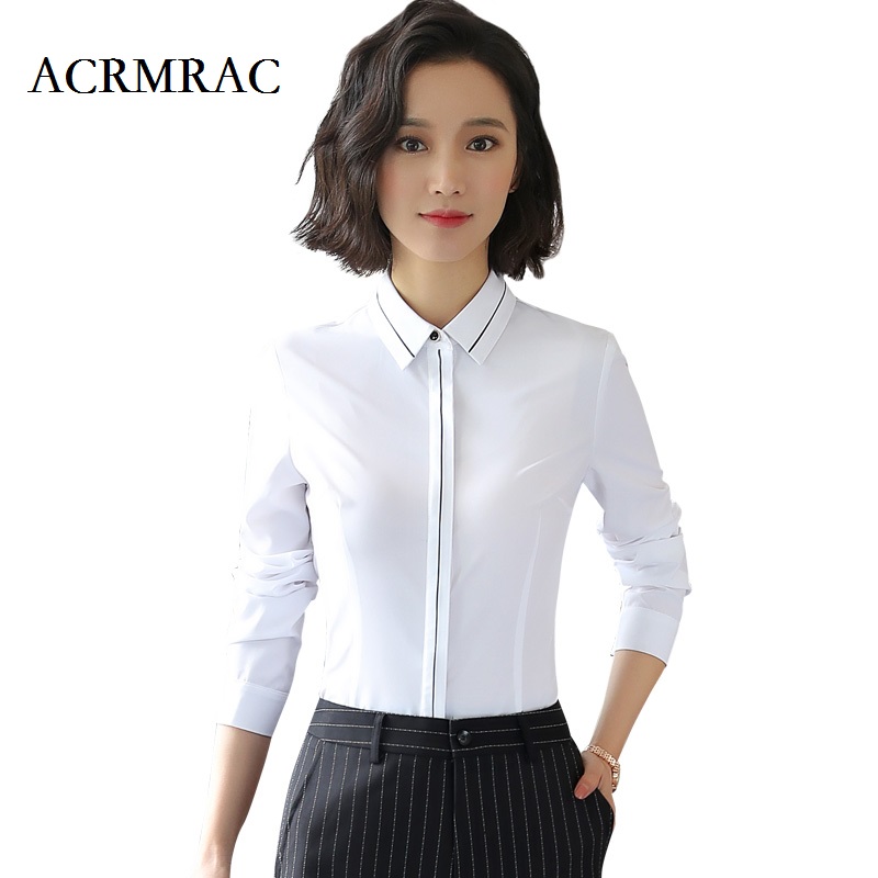 ACRMRAC Women Long sleeve white Slim OL Commerce Formal Blouses & Shirts