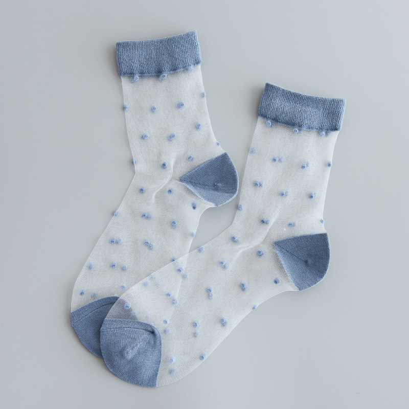 Calcetines transparentes de estilo japonés para mujer, medias cortas de seda de cristal de lunares Vintage, Harajuku coreano, ropa de calle de verano: Azul