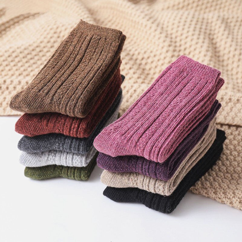 Damessokken herfst winter dikke wollen sokken ademend deodorant warm effen kleur casual dames katoenen sokken 2369