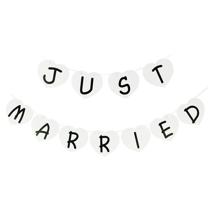 LAPHIL Wedding Decoration White Just Married Banner Mr Mrs Wedding Bunting Garland Photobooth Props Wedding Event Party Supplies: Heart