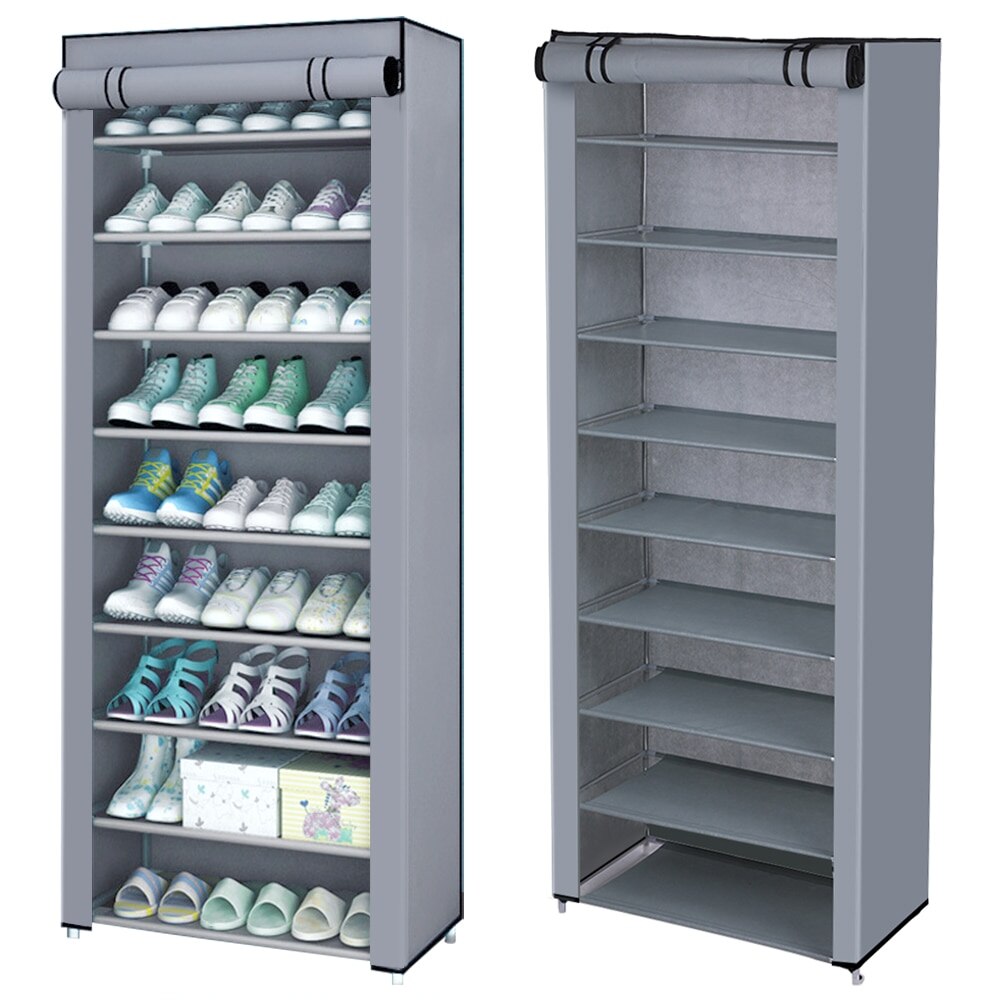 Multilayer Geweven Stof Afneembare Schoenenrek Stofdicht Schoen Kast Thuis Staande Houder Schoenen Organizer Ruimtebesparend Stand: Gray  F10