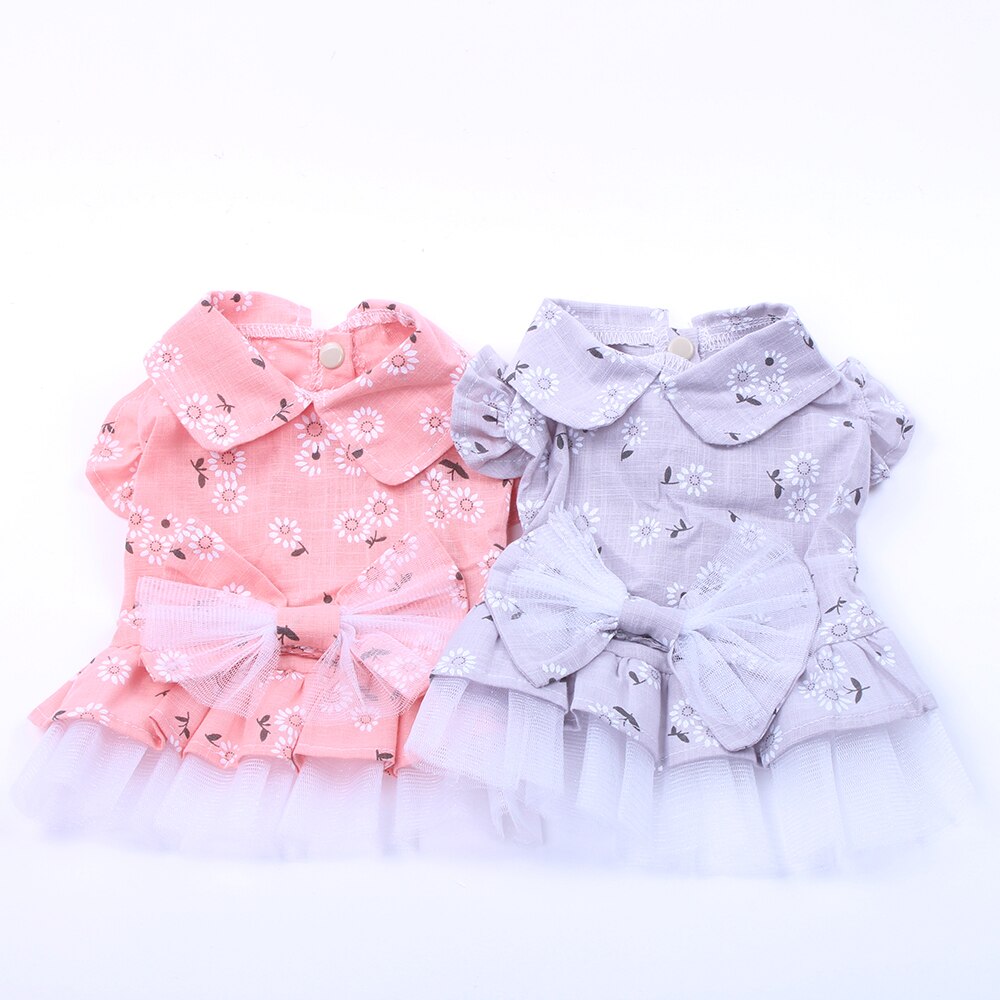Vestido floral de renda para cachorro e gato, camisa para animal de estimação, filhote de cachorro, saia macia, primavera/verão, roupas, 4 tamanhos