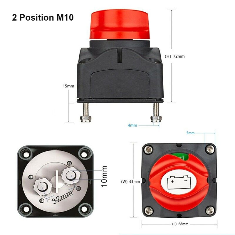 Auto Battery Disconnect Switch 12V 24V 48V Marine 300A Car Dual Battery Switch 3 Position Battery Selector Switch for Car Boat: 2 Position M10