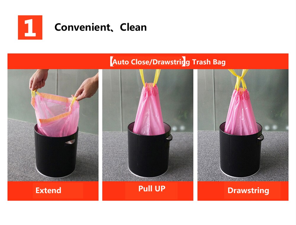 2.6 -15.8 Gallon ( 10L - 60 Liters) Trash Bags - Automatic Closing - Drawstring Plastic Rubbish Garbage Bags - Random color