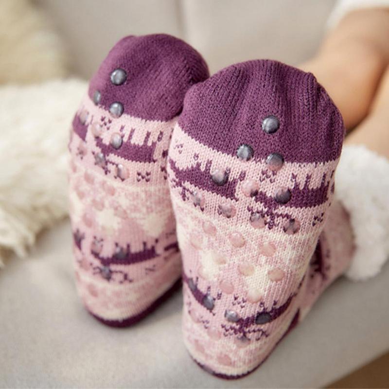 Skarpety świąteczne damskie jesienne i zimowe rurki dywan na podłogę skarpetki kapcie dla dorosłych gruby sen aksamitne skarpety domowe plus skarpetki S5X0