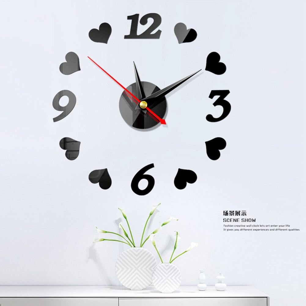 DIY Acrylic Mirror Wall Clock Modern Wall Sticker Clock Large Watch Silent Mirror Number Clock Home Office School Decorations: B