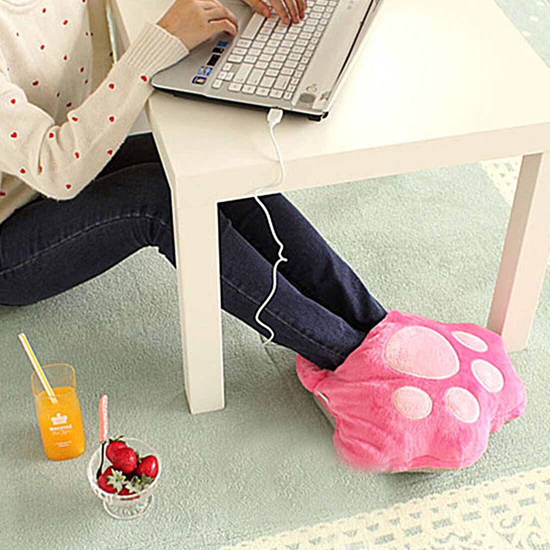 1pc/ lotv söta stora tecknade fötter varma tofflor usb fotvärmare skor dator pc elektrisk värme toffel mjuk och bekväm 461350: Rosa