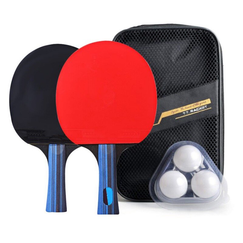 Table Tennis Racket Double Side Pimples-in Rubber Wooden Bottom Ping-pong Bats Racquet Sports Accessories With Balls Bag: Default Title
