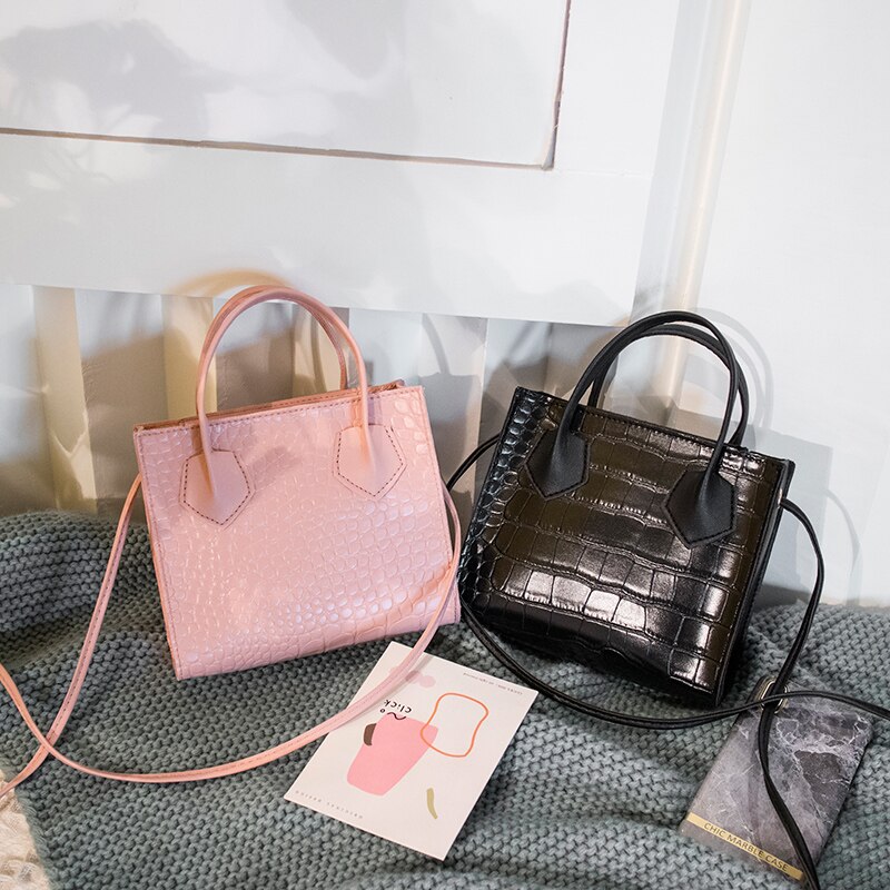 Senhora doce padrão de crocodilo couro do plutônio bolsa tote feminino jacaré quadrado crossbody mensageiro saco de moda bolsa de ombro