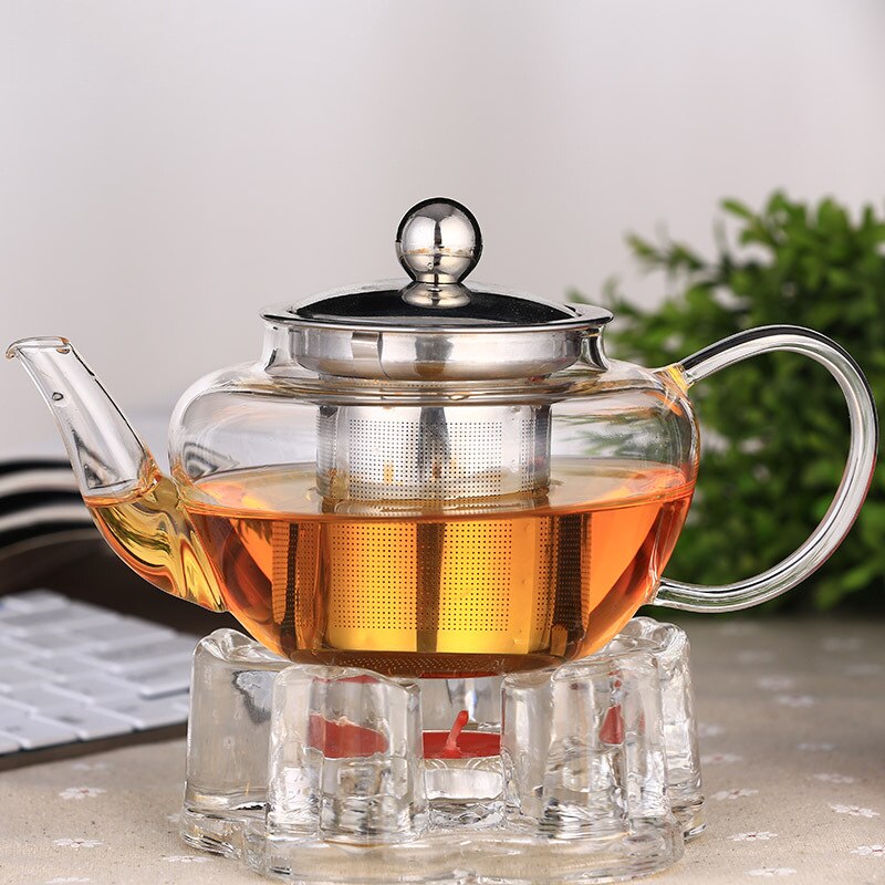 Tetera flores de vidrio de borosilicato resistente al calor alto, tetera de té filtrante, juego de té kungfu humeante y hirviendo: 950ML