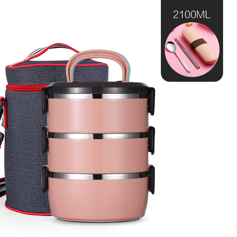 Tragbare Schule Dicht Thermische Lunchbox Für freundlicher Büro Picknick Große Lebensmittel Container einstellen Edelstahl Bento Boxs Japanischen: 3 Schicht Rosa-Tasche einstellen