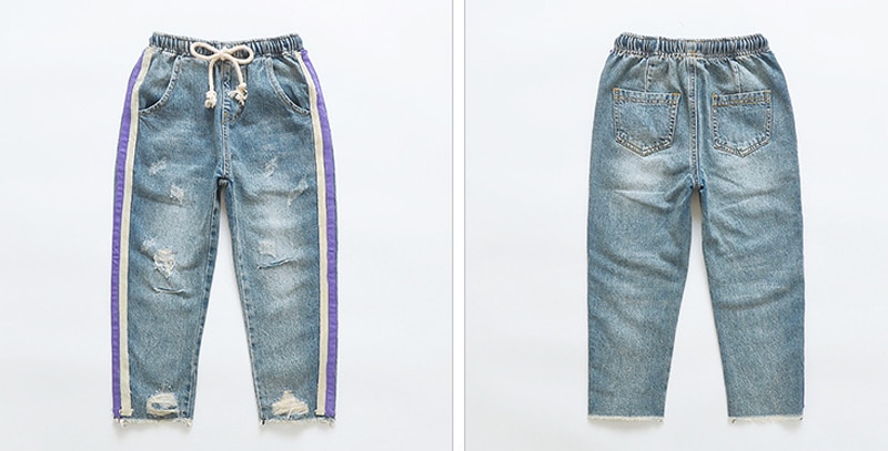 Jeans til piger børn forår efterår lilla stribede børn iført piger 4-12 år gamle piger jeans afslappede bukser jeans til piger