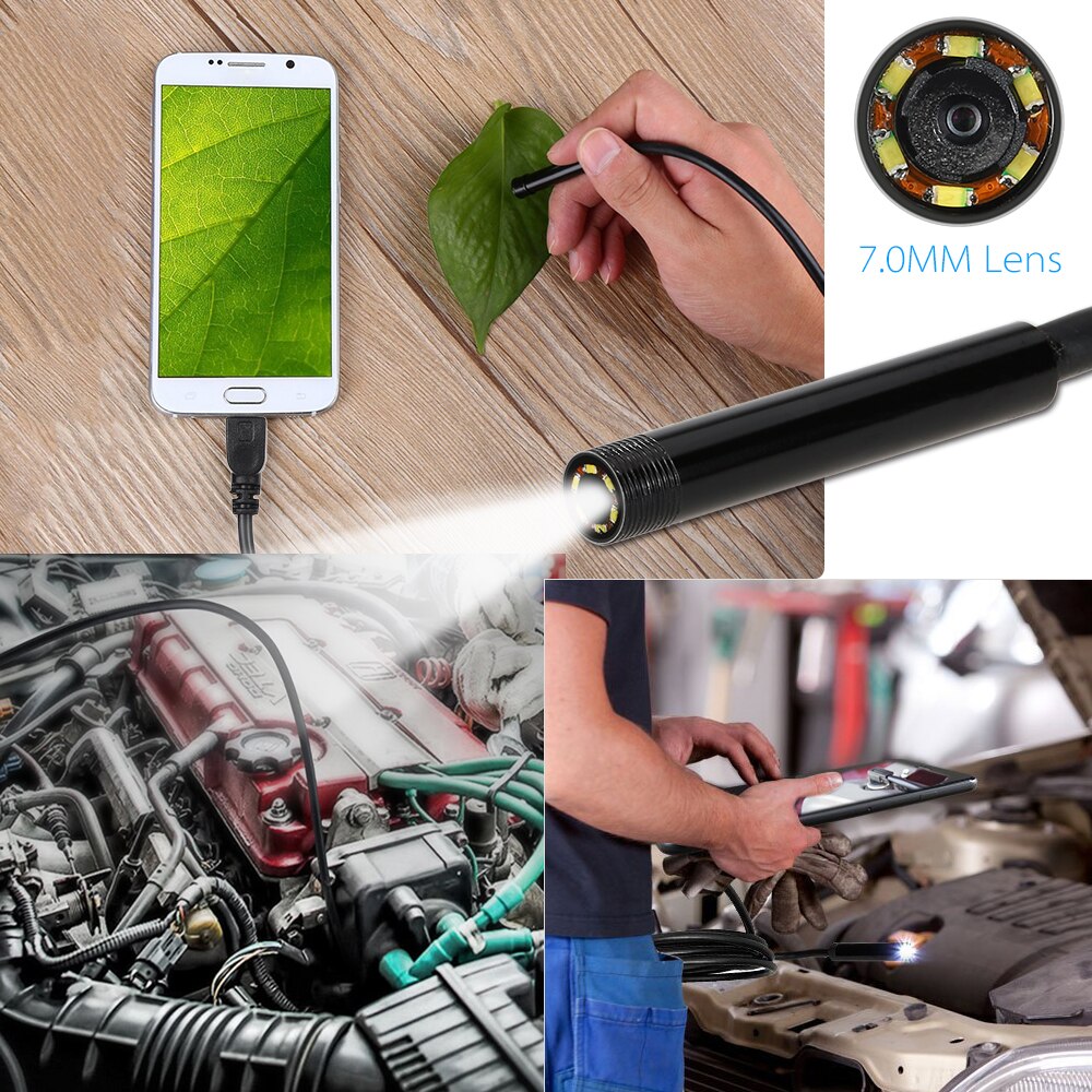 KKMOON 7MM 6 LED Lens Endoscope IP67 Waterproof Inspection Borescope Wire Snake Tube Camera Compatible with Android Phone&PC