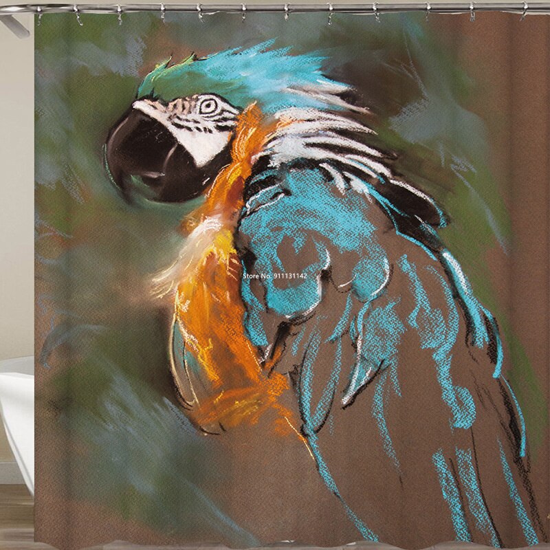 Kleur Geschilderd Plant Dier Digital Printing Badkamer Douchegordijn Polyester Waterdicht Douche Partitie Gordijn: 3 / 180*180 cm