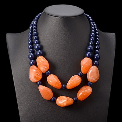 UDDEIN bohemian maxi necklace women double layer beads chain resin gem vintage statement choker necklace & pendant jewellery: orange