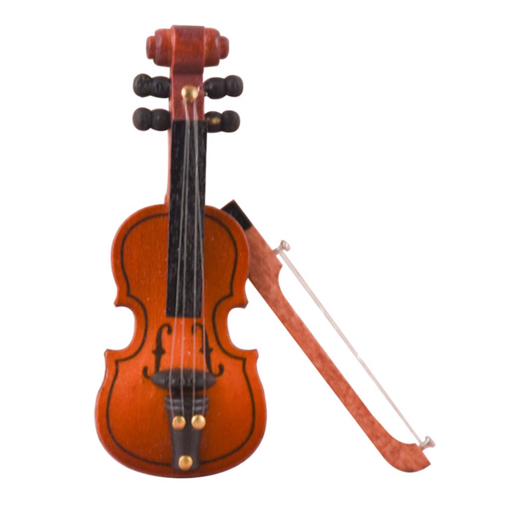 1 pz 1:12 violino in legno Mini casa delle bambole miniature modello decorazione con fiocco