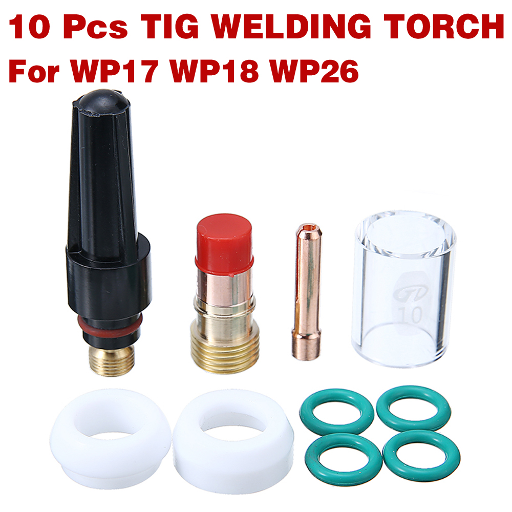 10Pcs Durable Welding Torch TIG Gas Lens Glass Cup Kit with O-rings Collet Nozzle Kit For WP-17 WP18 WP26 TIG Welding Torch