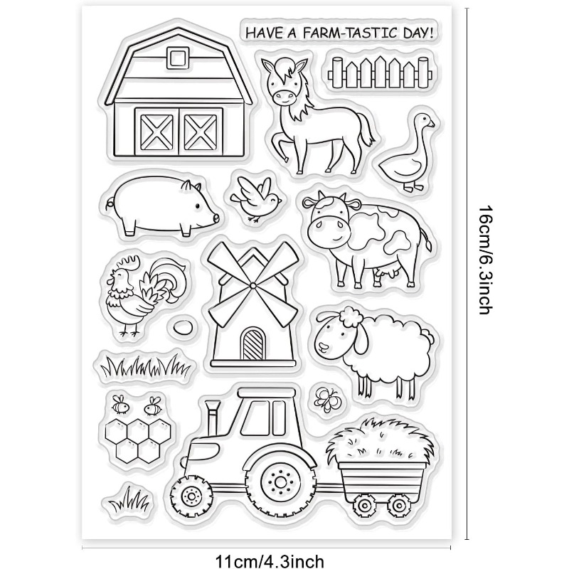 1 vel decoratieve duidelijke stempels plastic stempels boerderij dier siliconen stempel filmframe transparante zegel stempels voor cadeau fotoalbum: WHITE