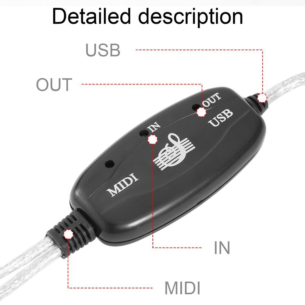 MIDI to USB Interface Cable Adapter for Keyboard Electronic Drum PC to Music Keyboard Cord MVI-ing