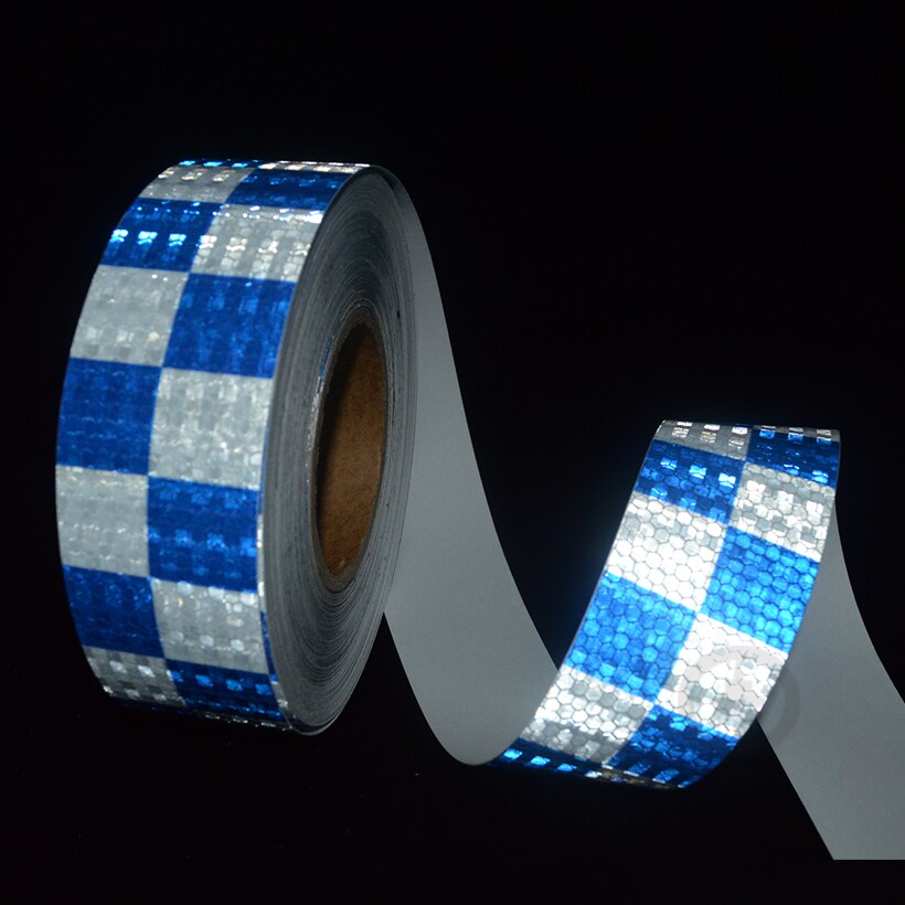 5 cmx 3m skinnende blå hvid farve firkantet selvklæbende reflekterende advarselstape til bil & motorcykel