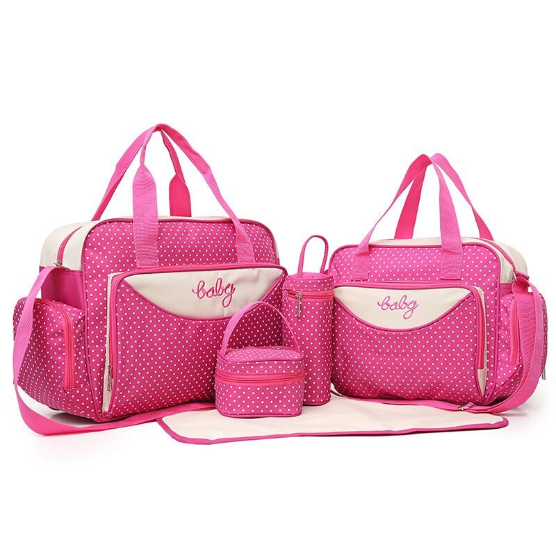 40*30.5*16cm 5 stk store baby pusletasker sæt til mor dot ble net klapvogn taske organizer multifunktionel mulepose til kvinder: Rose