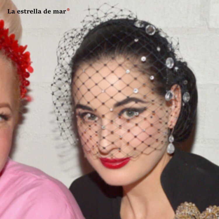 Tocados de novia de cristal negro para mujer, accesorios para el cabello, sombreros de boda para mujer, jaula de pájaros, velo de nupcial para mujer: Black