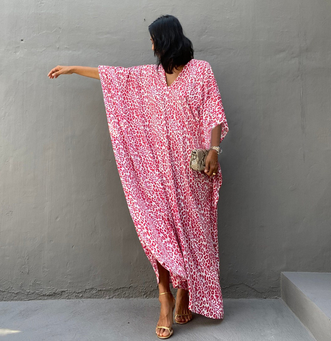 WeHello-Damen-Strand-Startseite-UPS für Bademode, Leopard Kaftan Kimono, Badeanzug Kap, Sommerkleid, Strand tragen Outfits, Tropfen Hüfte: Klar