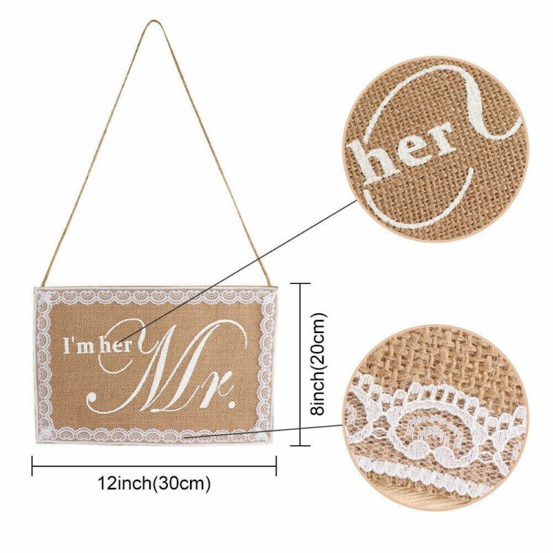 30 x 20cm khaki mr. & mrs. burlap stol banner sæt stol tegn guirlande rustik bryllupsfest dekoration