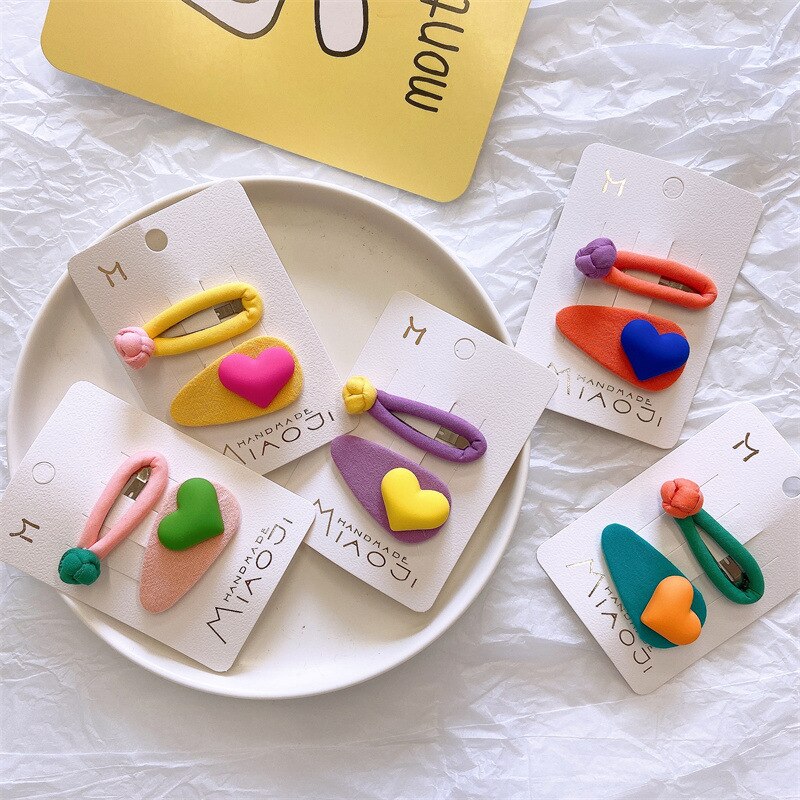 Neue 2 Stck freundlicher Süssigkeit Farbe Haarnadeln Babys Headwear Knoten Herz Haar Clips für Baby Mädchen freundlicher Barrettes Haar Zubehör