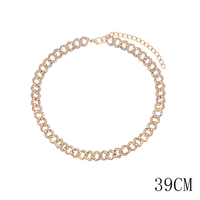 Collar Cadena Miami Cuban Link - Gargantilla 12mm - Strass Cristal Iced Out - Joyería Hip Hop Mujer: 055101GD