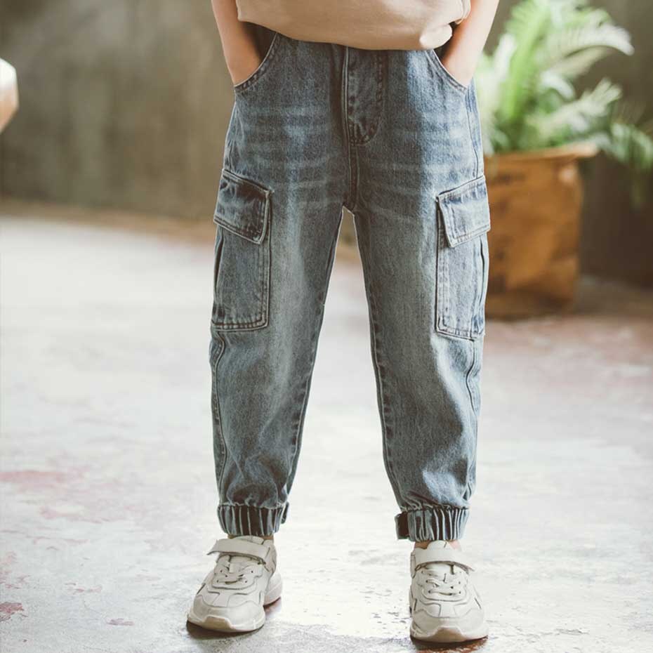 Drenge jeans solid cargo bukser børn jeans dreng elastiske talje jeans til drenge skole forår efterår afslappet jeans tøj til drenge: 14
