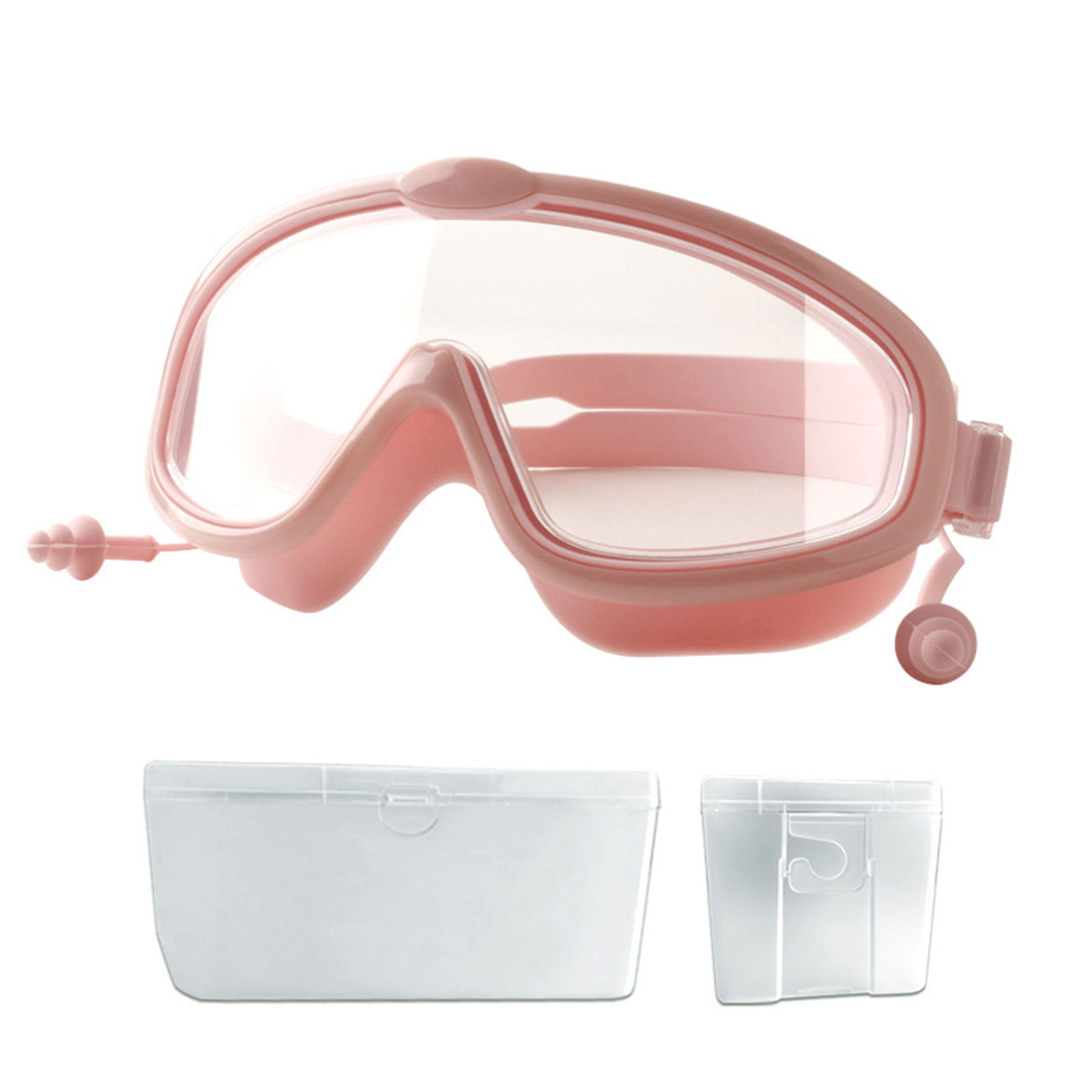 Children's Swimming Glasses Practical PC Lens Ultra-Wide View Antifog Silicone Mirror Goggles Adjustable Conjoined Earplugs: plum