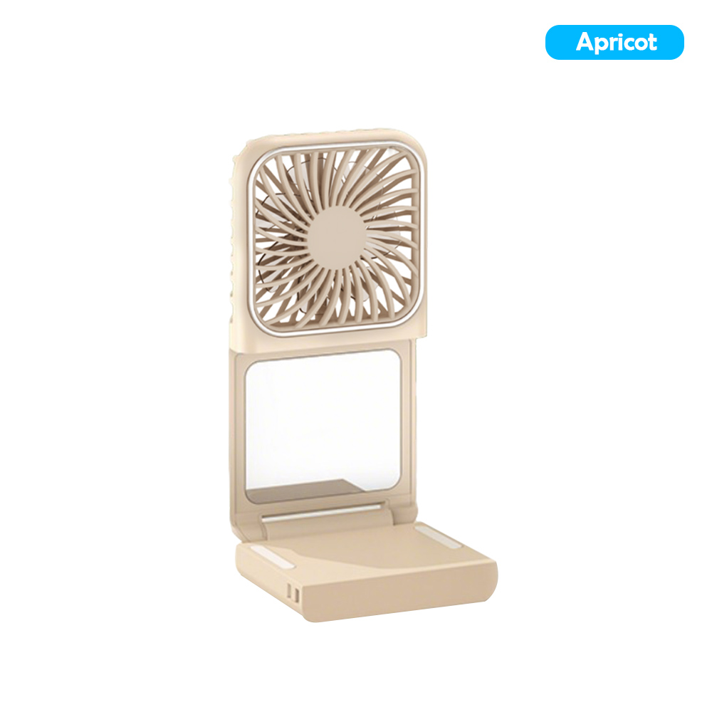 Mini ventilador portátil de mano, batería de 3000mAh, banco de energía de movilidad pequeño 180 ° Ventilador de cuello plegable USB Actualización de espejo cosmético opcional: Negro