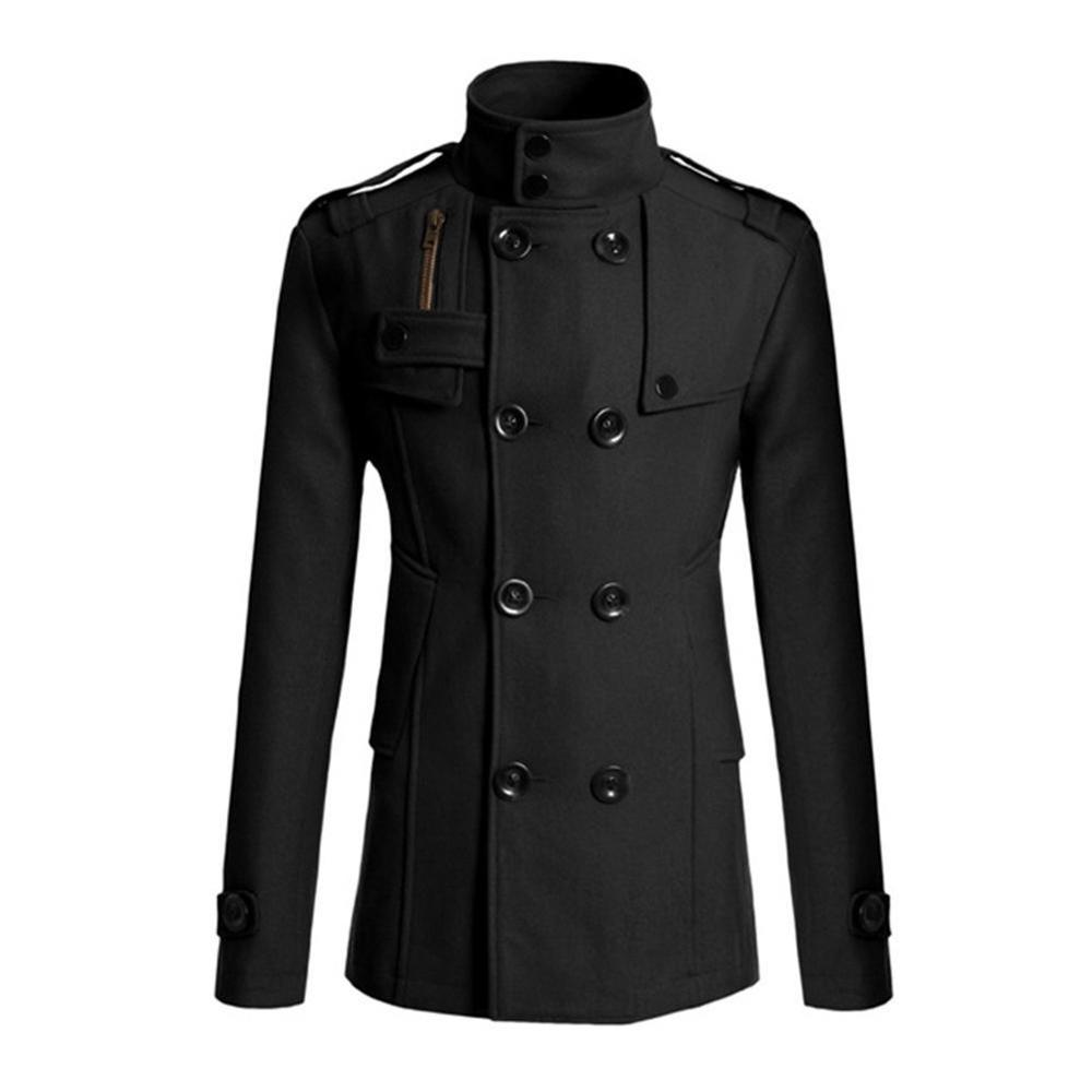 Wollen Jassen Mannen Winter Warme Wollen Jas Mens Zelf Teelt Effen Kleur Stand Kraag Double Breasted Jas overjas: Zwart / XXL