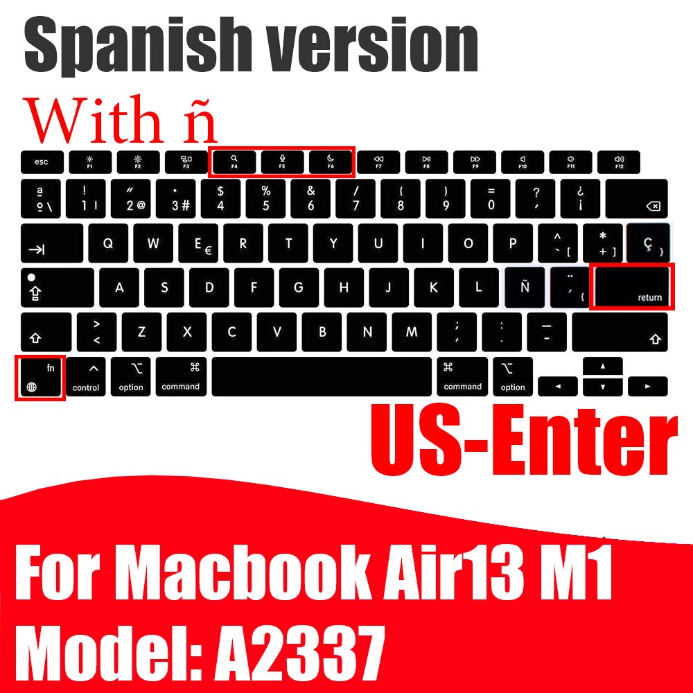 Z ñ hiszpańska osłona klawiatury Protector dla Macbook Air13 A2337A2179 dla Macbook Pro13 A2338A2289 A2159 klawiatura folia ochronna: US A2337 Air13 M1