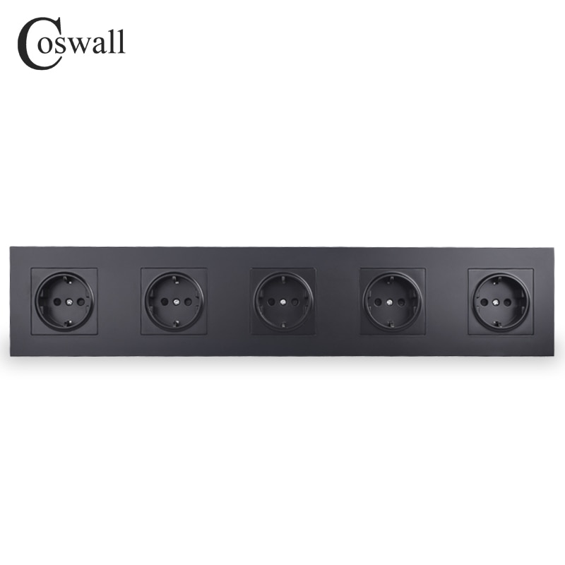 COSWALL 5 Gang Wall Power Socket Grounded 16A EU Standard Quintuple Outlet With Children Protective Door PC panel
