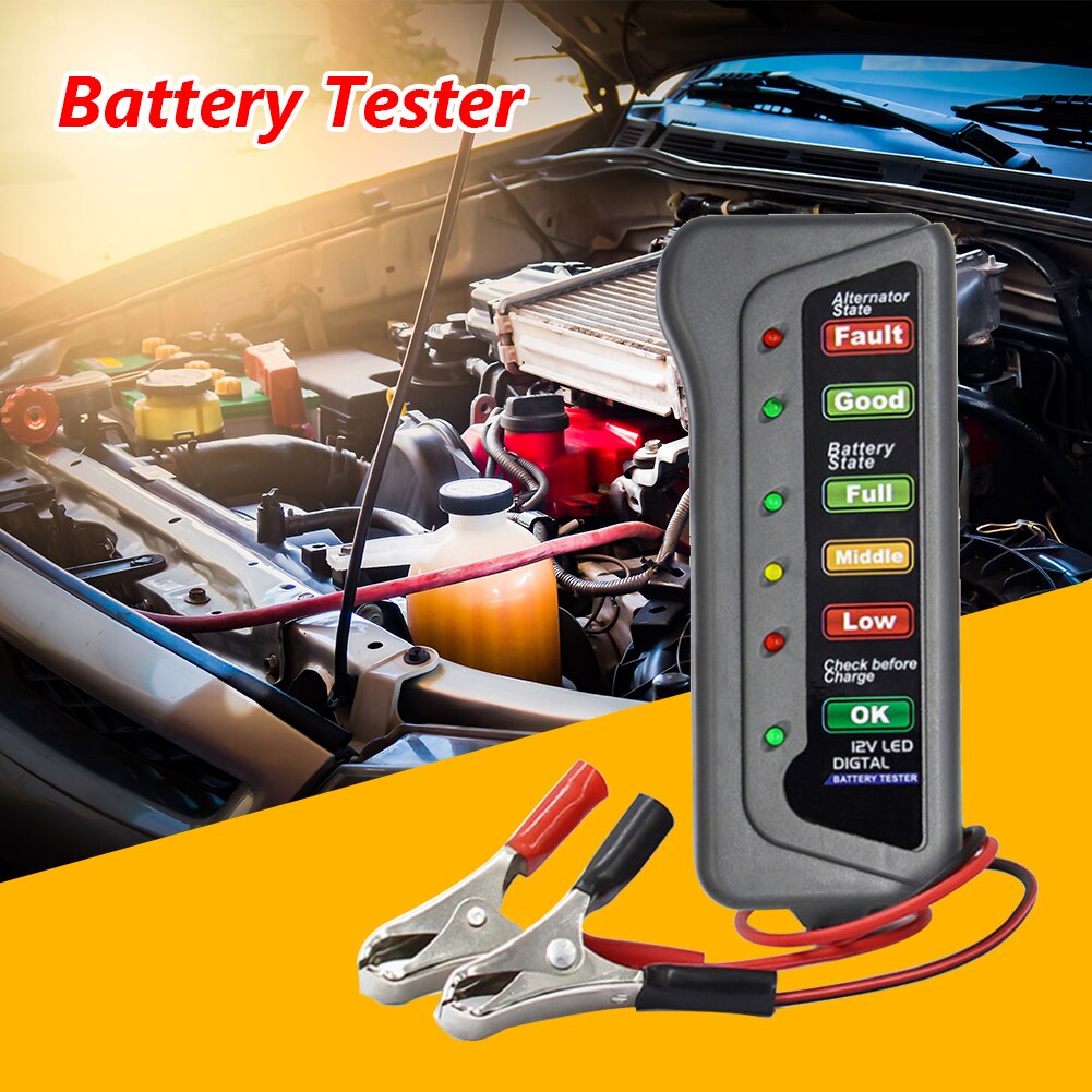 12V Auto Digital Battery Tester Alternator 6 LED Light Car Diagnostic Tool