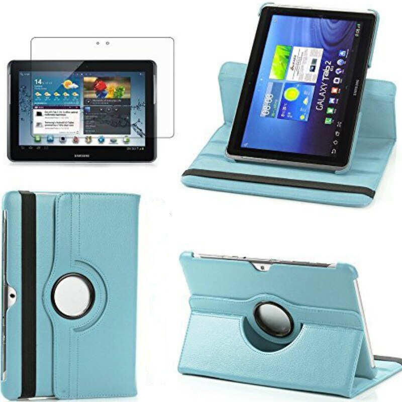 Voor Samsung Galaxy Tab 2 10.1 Case P5100 P5110 P7500 P7510 360 Roterende Smart Cover Pu Leather Case Gehard Glas (Niet Gratis)