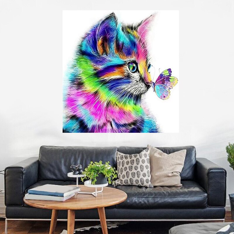 Paint By Numbers DIY Acrylic Painting Kit for Kids & Adults 40X45cm Kitten and Butterfly with 3 Brushes