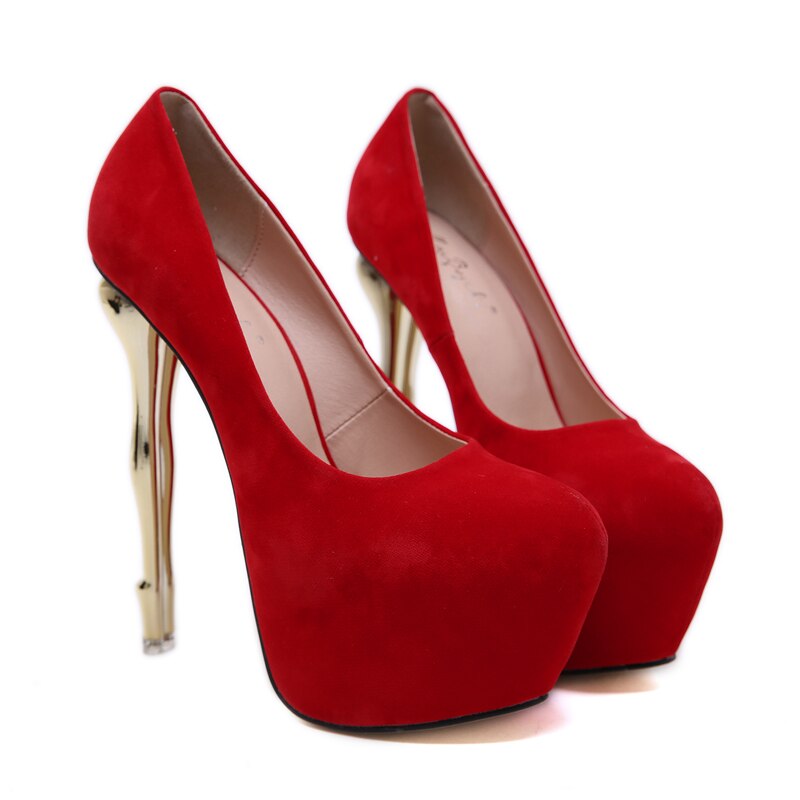 16cm Heel Ladies Pumps Red High Heel Shoes Strange Heel Platform Shoes Women Shoes Pumps Black Round Toe High Heels